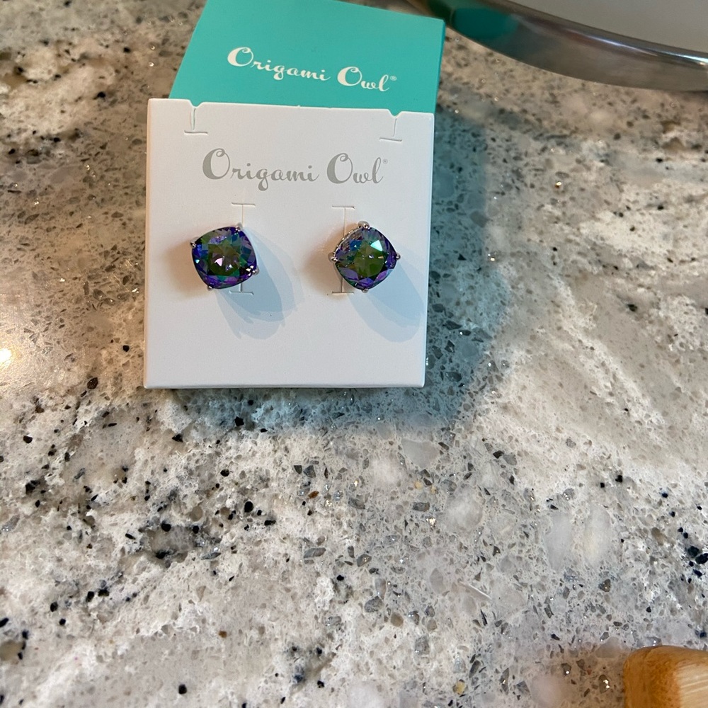 Blue shiny Clara Studs by Origami Owl